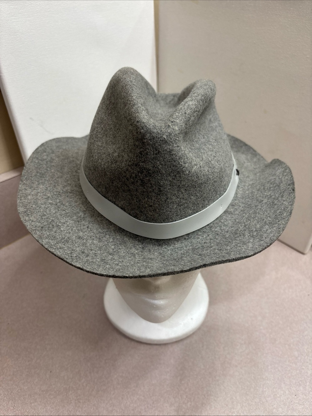 Rag & Bone Womens Wide Brim Felted 100% Wool Gray Fedora Hat USA Made Festival